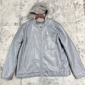 Levis Mens Faux Leather Hooded Moto Jacket Navy Blue XXL LM8RU894